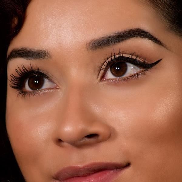 The mascara doubles as an eyeliner on the model