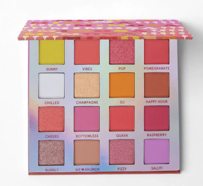 The Mimosa eyeshadow palette, featuring vibrant and tropical-inspired shades for bold and creative looks.
