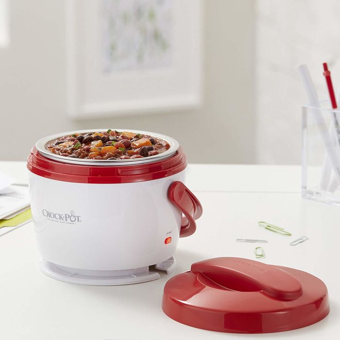 The mini crock pot on a desk