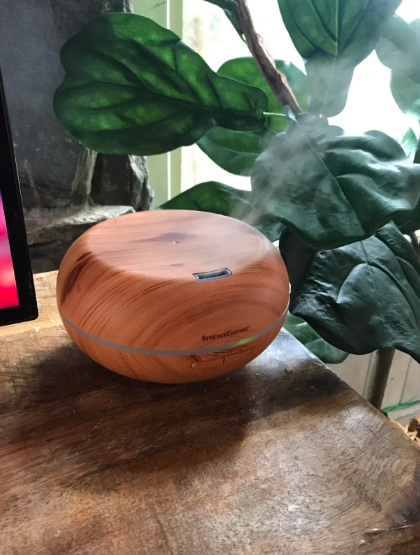 A front view of the wooden diffuser in action
