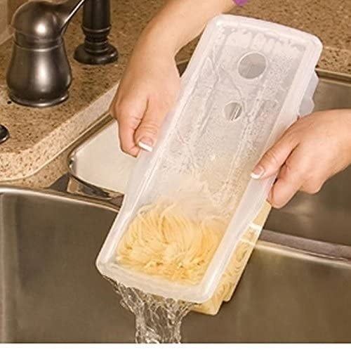 Straining pasta for a perfect dish.
