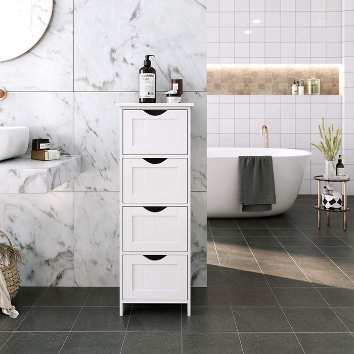 A bathroom cabinet that provides additional storage space.