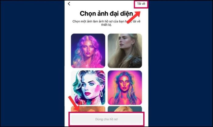 Dùng ảnh làm avatar ngay hoặc tải về máy qua nút Tải về
