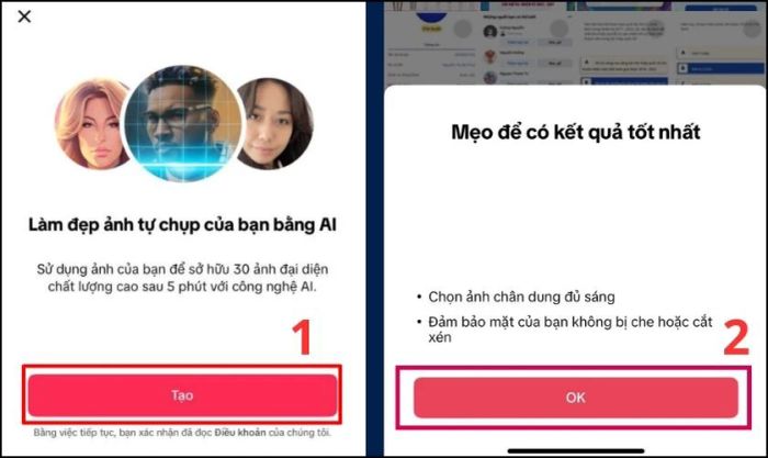 Nhấn vào Tạo, chọn OK