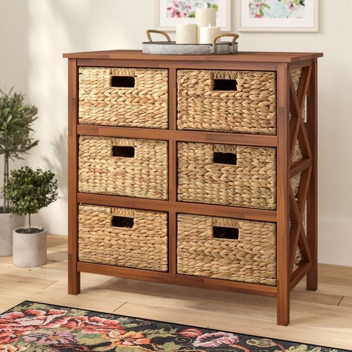 The walnut-colored chest