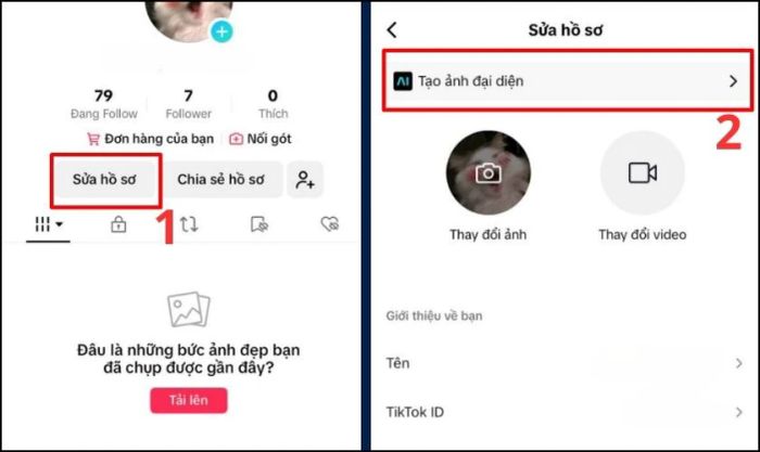 Chọn Sửa hồ sơ, sau đó vào Tạo ảnh đại diện