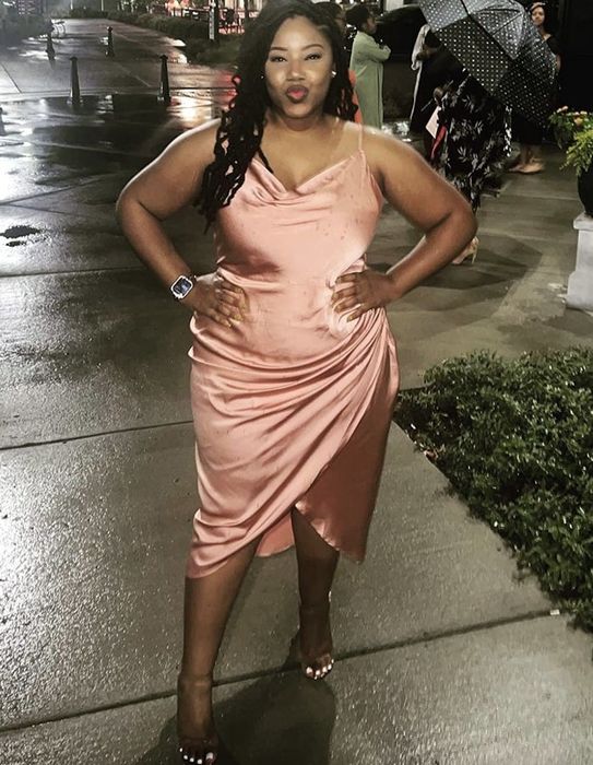 customer showcasing the dress