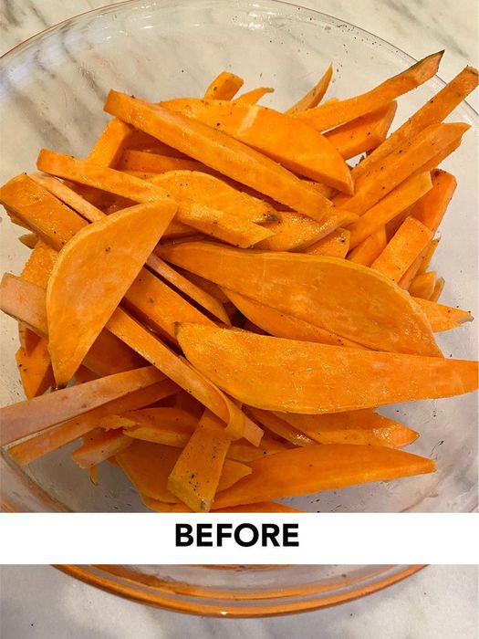 Before shot of sweet potato fries