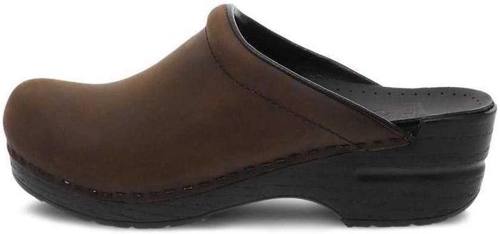 The antique brown leather clog