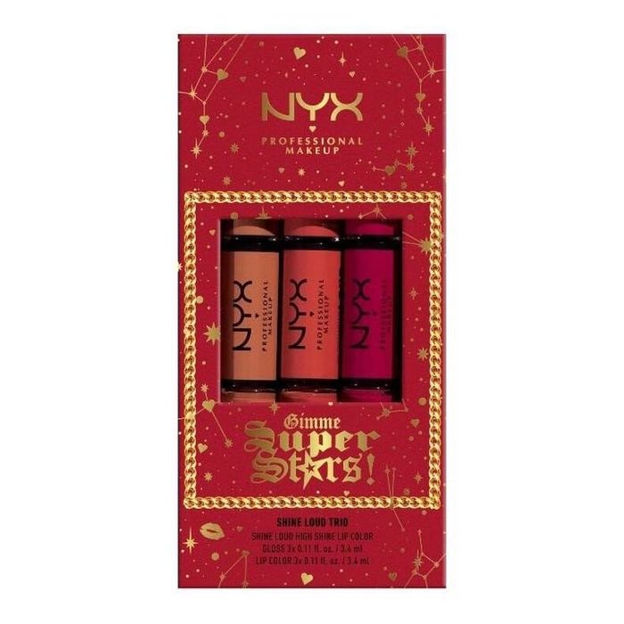A set of three lip products, each encased in stylish packaging
