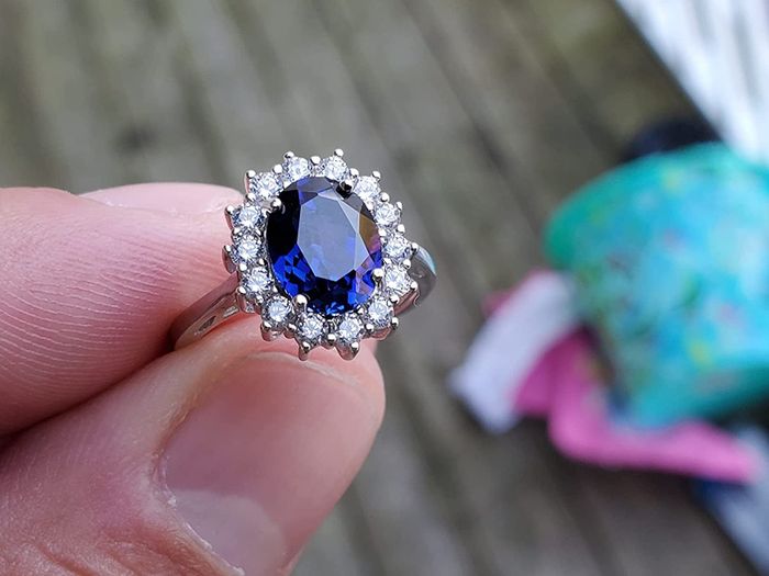 A close-up view of the stunning Princess Diana replica ring, capturing its intricate details and sparkling beauty.