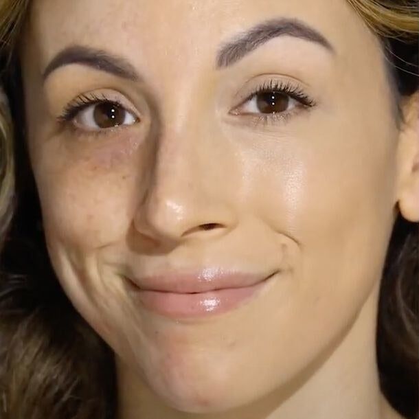 Model demonstrating the before and after effect of using concealer