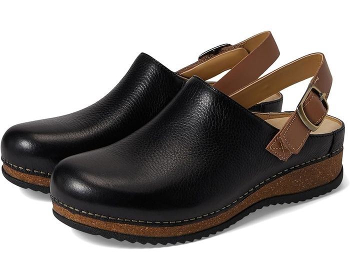 The black leather clogs