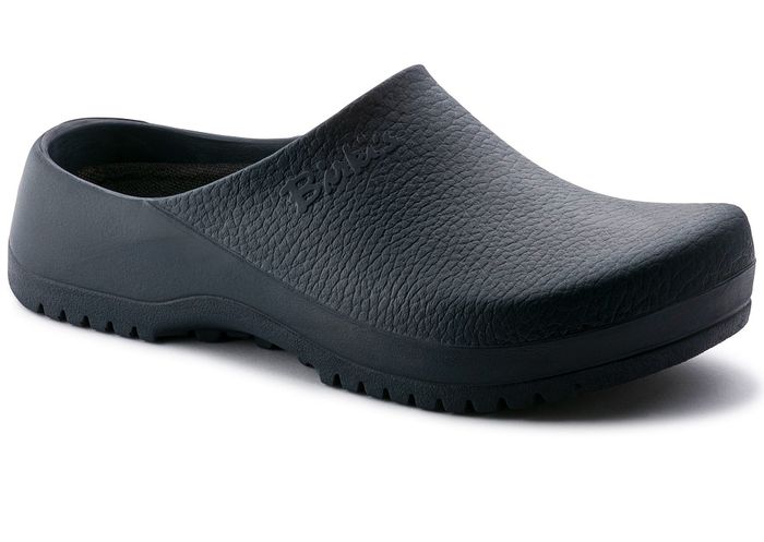 The blue synthetic clog