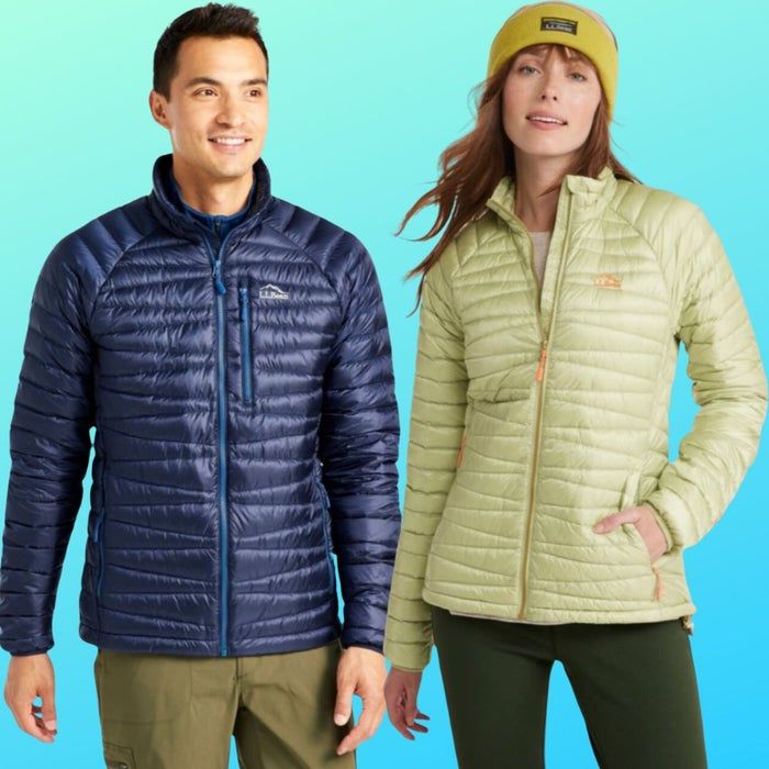 models wearing the L.L. Bean jacket in two distinct colors