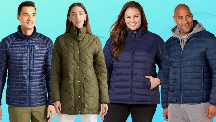 Options include an L.L. Bean Ultralight sweater, a featherless quilted jacket from Quince, and a lightweight puffer from Amazon Essentials.