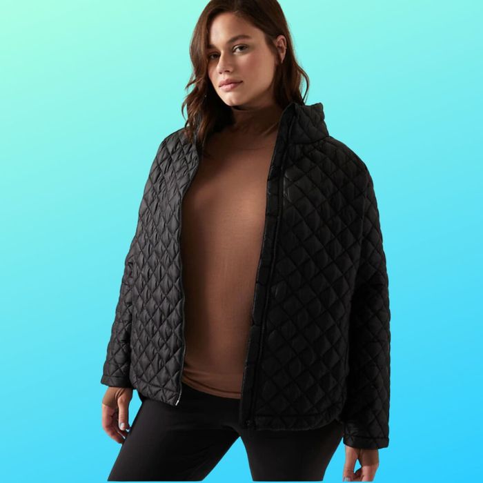 model showcasing the jacket in black