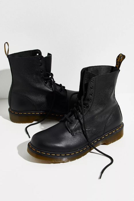 The iconic black lace-up Dr. Martens boots.