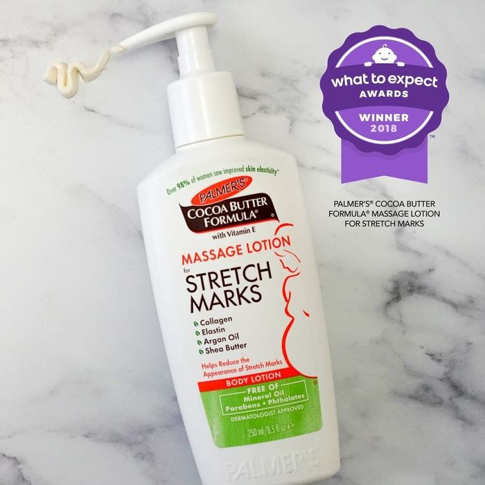 Palmer's stretch mark massage lotion in a convenient pump bottle