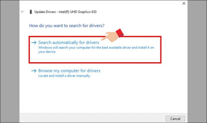 Chờ đợi hệ thống tìm kiếm và cài đặt driver mới nhất phù hợp với máy của bạn.