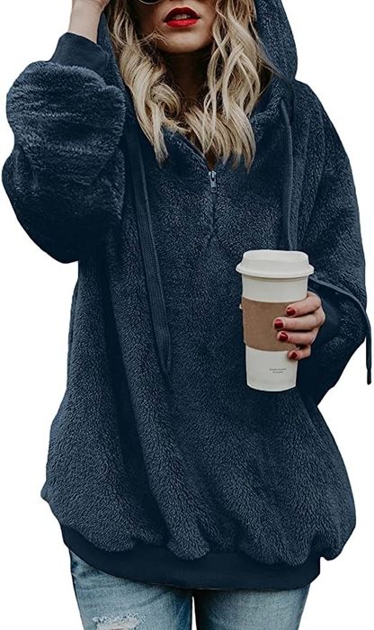 a soft navy blue hoodie sweatshirt