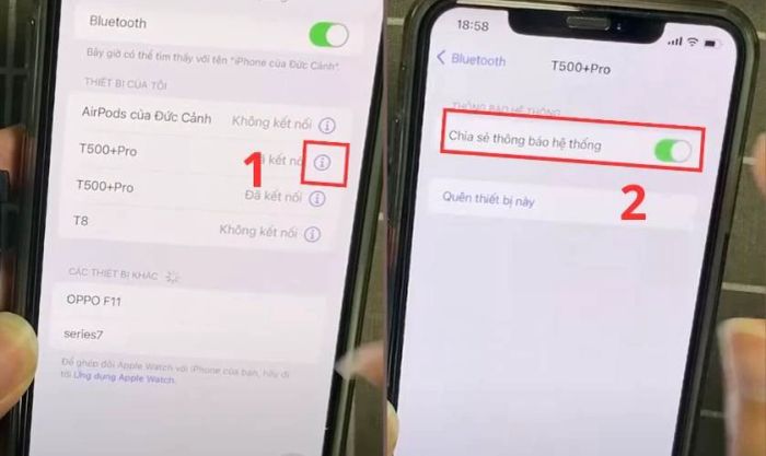 Vào cài đặt và chuyển thanh Chia sẻ thông báo hệ thống thành màu xanh lá