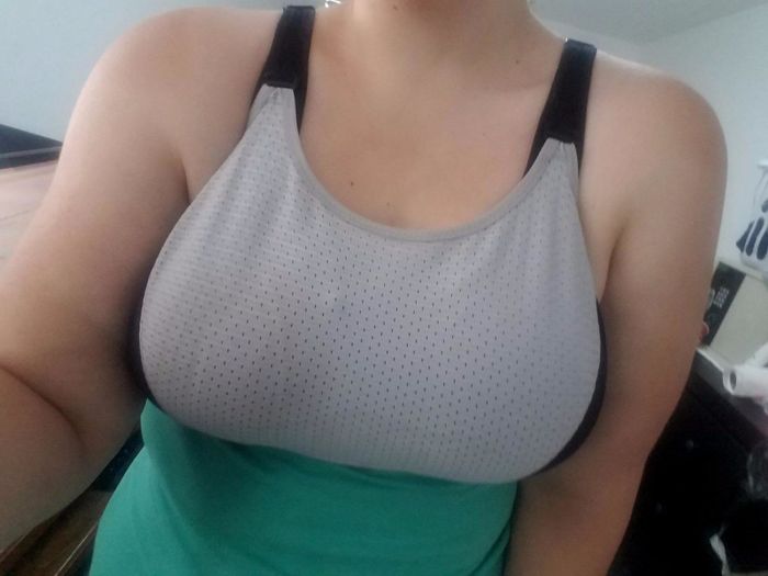 A reviewer's photo wearing the bra