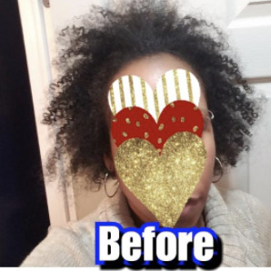 A reviewer presents their hair length prior to using the product.