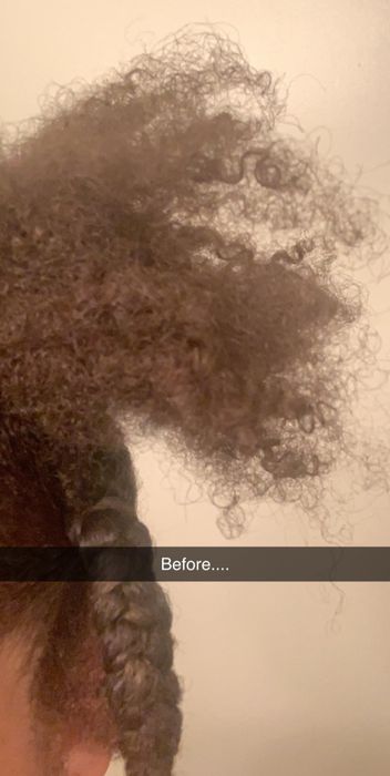 A before image showing the reviewer’s dry hair