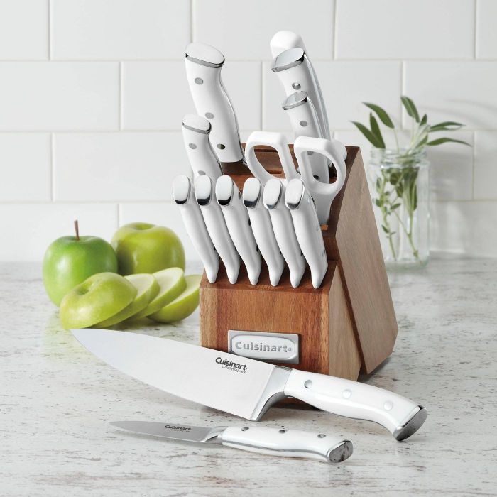 The knife set placed neatly on a countertop