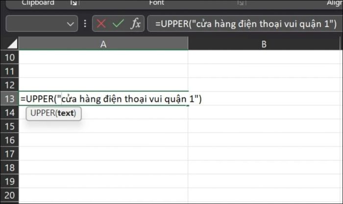 Sử dụng công thức hàm UPPER để viết hoa chữ cái đầu trong Excel