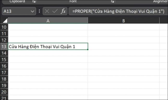 Kết quả sau khi áp dụng hàm PROPER