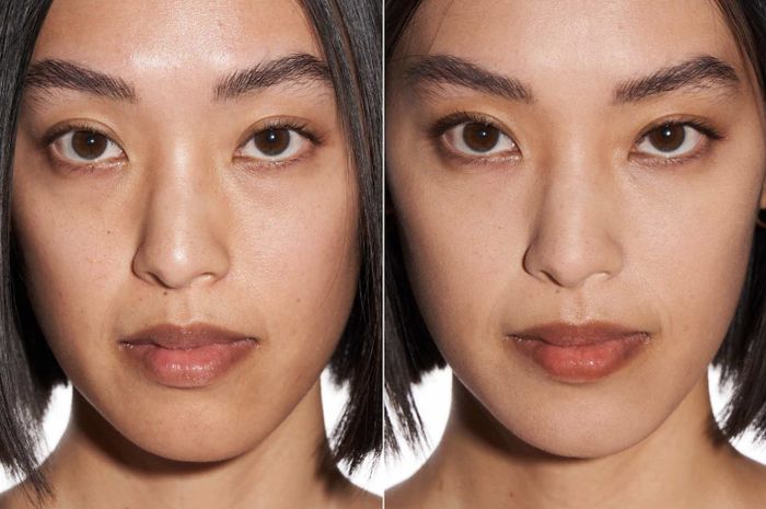 Transformation visuals of an individual using the powder, showcasing the difference pre and post application