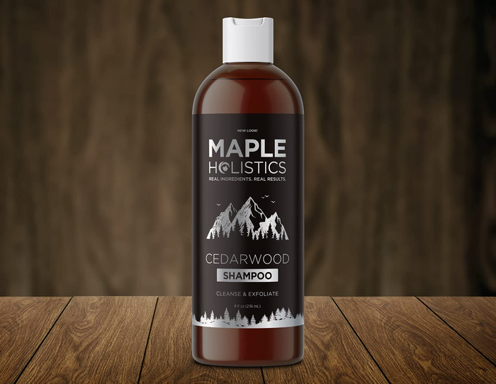 The Maple Holistics shampoo, a specialized product for scalp and hair care.