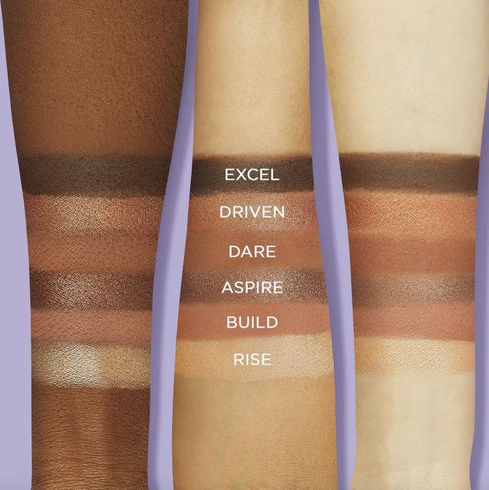 the color swatches tested on three distinct skin tones