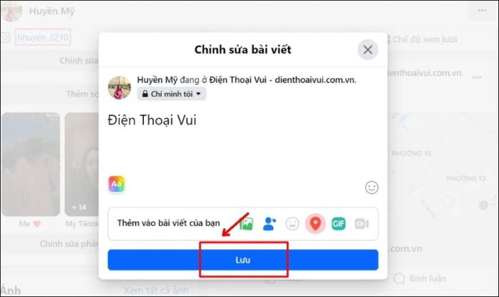 Nhấn Lưu để xác nhận thay đổi