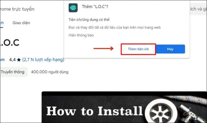 Đừng quên xác nhận việc Thêm tiện ích