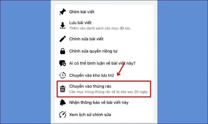 Chuyển vào thùng rác để hoàn tất việc xóa địa điểm tạo trên Facebook