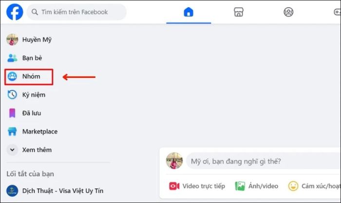 Hãy nhấp vào mục Nhóm