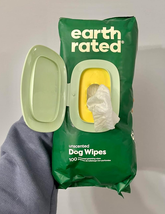A reviewer holding the pack of compostable wipes, showcasing the product.