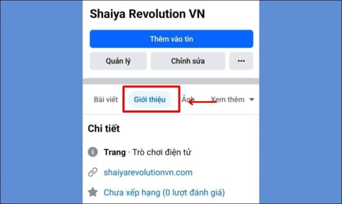 Chọn mục Giới thiệu
