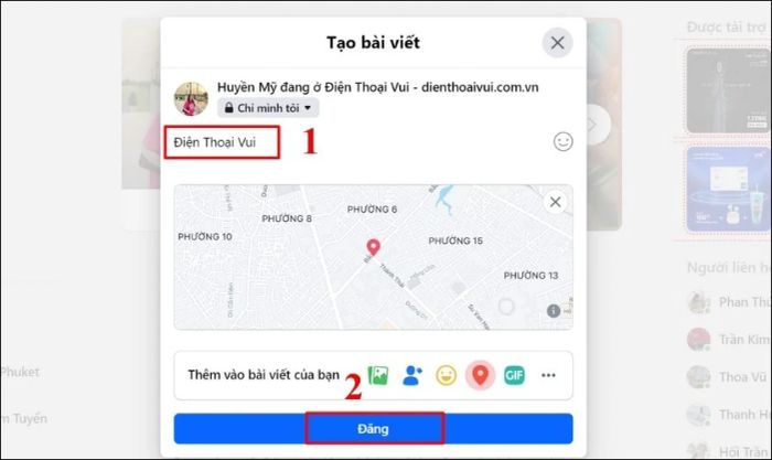 Nhấn Đăng để tiếp tục