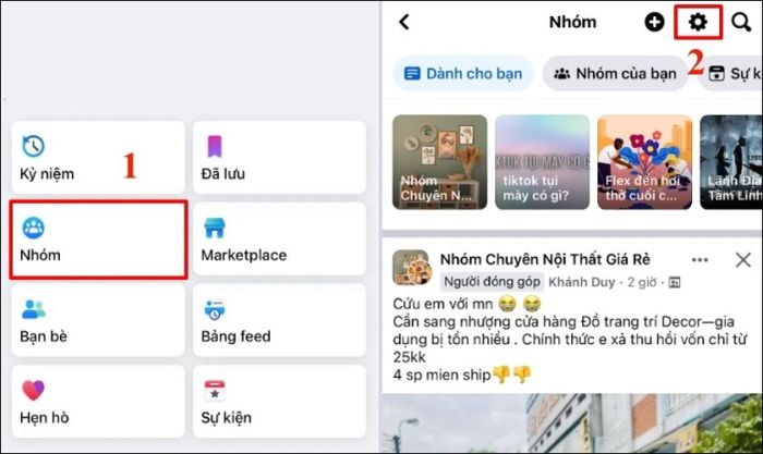 Hãy chọn mục Nhóm để kiểm tra danh sách các nhóm bạn đang tham gia