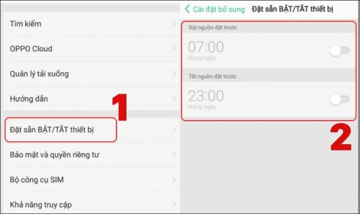 Chọn mục Đặt lịch bật/tắt thiết bị