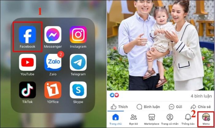 Nhấn vào biểu tượng Menu nằm ở góc phải phía dưới màn hình