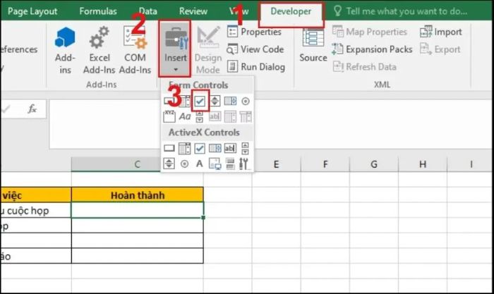 Cách tạo ô vuông có dấu tích trong Excel