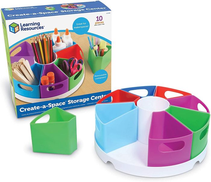 The storage center featuring eight vibrant, removable containers