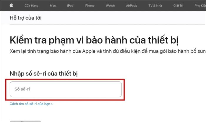 Kiểm tra thông tin bảo hành IMEI AirPod qua Website