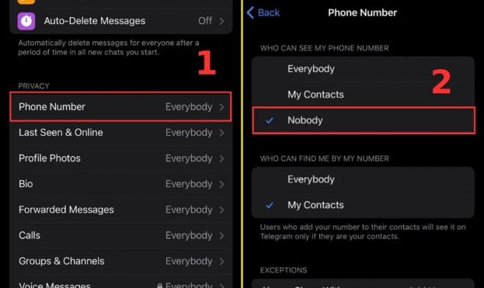 Chọn Nobody trong phần WHO CAN SEE MY PHONE NUMBER