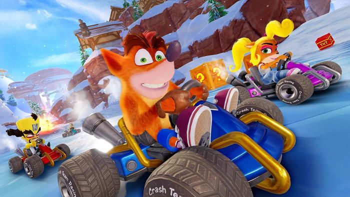 Characters racing in the Crash Bandicoot game